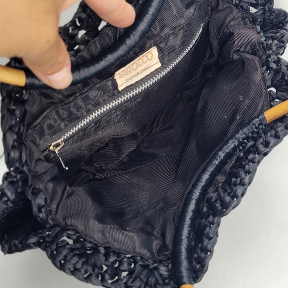 Vintage SIROCCO Purse Made in Italy Small Woven Bamboo Round Handles Zipper - Picture 5 of 11